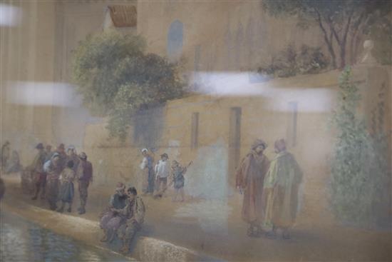 19th century English School, watercolour, Mediterranean harbour scene, 44 x 56cm